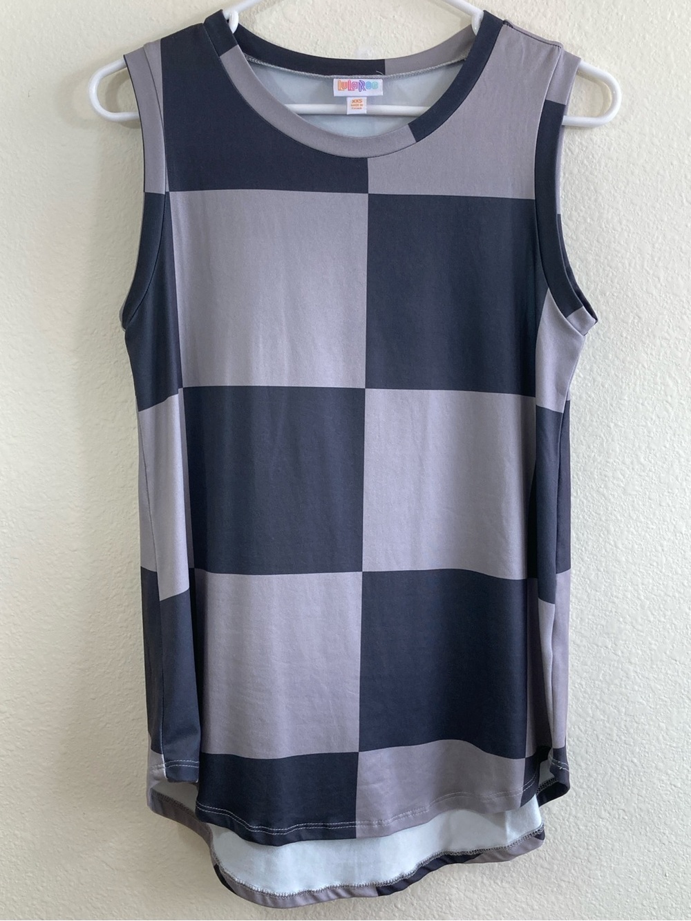 LuLaRoe Cocoa Tank Top Size XXS Gray Checkerboard Color Block Sleeveless